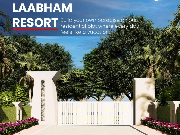 Freehold residential plots ranging from 504 to 900 sq ft facing wide internal metaled roads at Laabham Resorts in Simrol Indore