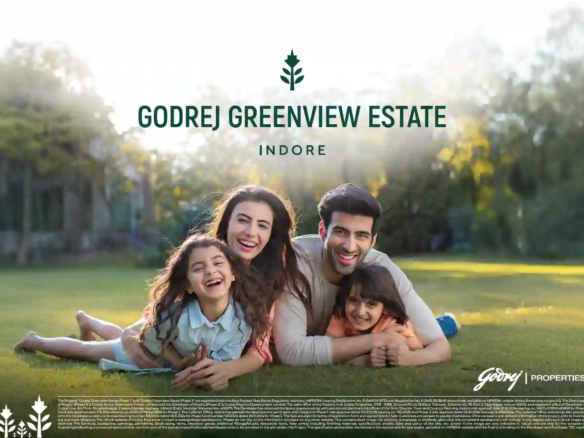 RERA-approved residential plots starting at ₹55.99 Lac facing lush themed gardens inside the 46-acre Godrej Greenview Estate on Ujjain Road, Indore.