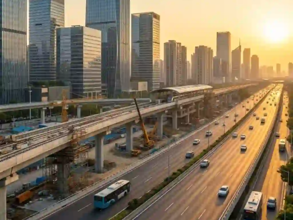 Futuristic skyline and infrastructure development representing Indore Real Estate 2026.