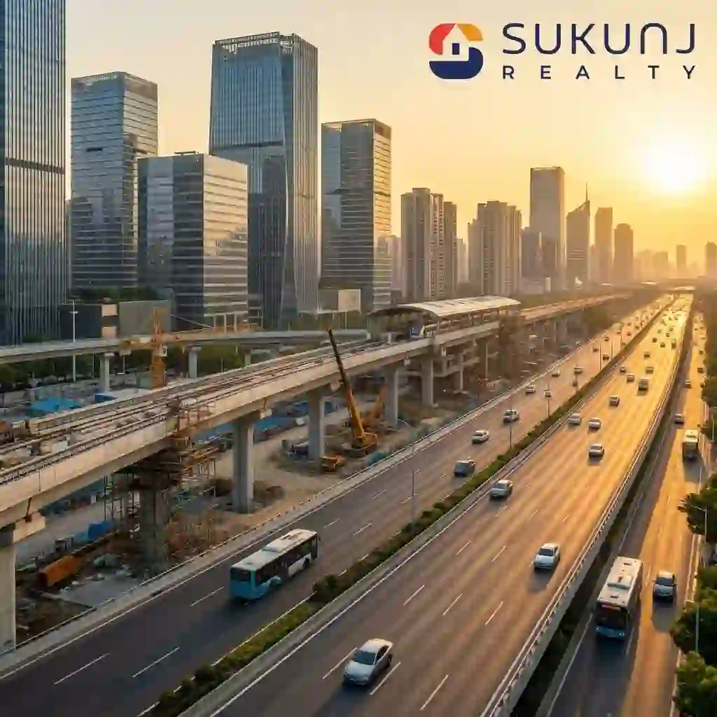 Futuristic skyline and infrastructure development representing Indore Real Estate 2026.