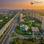 Aerial view of new infrastructure, mega-highways, and luxury townships built near prime Indore-Ujjain corridor plots.