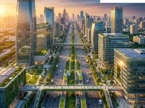 Modern commercial buildings and infrastructure driving the Indore real estate market growth.