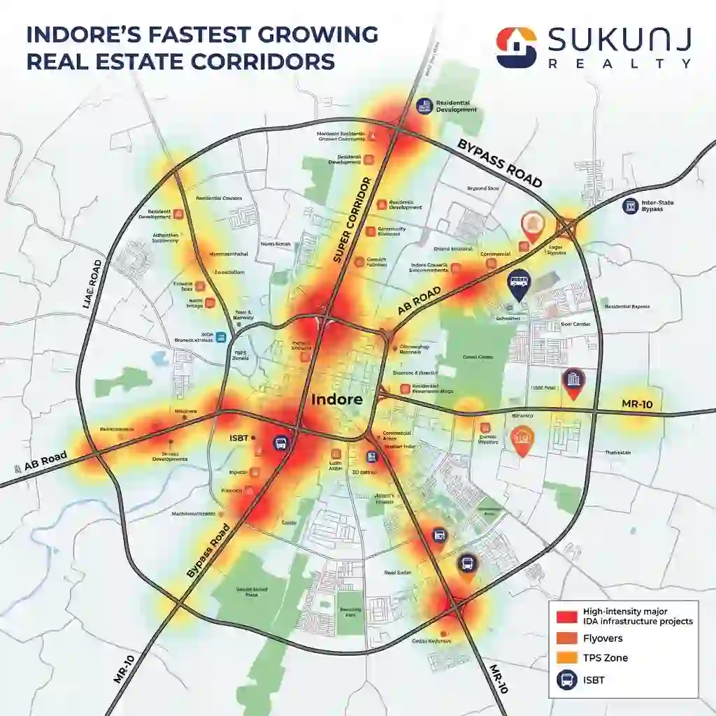 Map of IDA Investment in Indore real estate projects and 2026 property hotspots