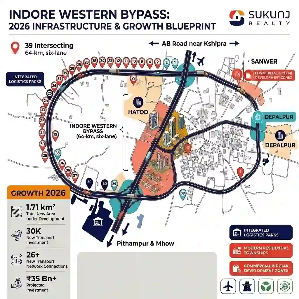ndore Western Bypass 2026 real estate investment zones and intersecting villages map