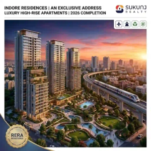 Modern high-rise luxury apartments showcasing why RERA in Indore protects NRI property investments in 2026.
