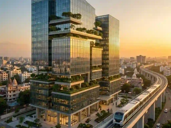 A luxury commercial building reflecting the boom in Indore Real Estate driven by UHNI investors in 2026.